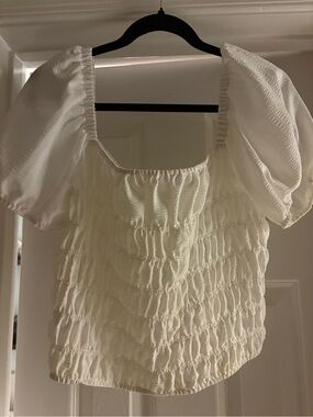 Elodie White Puff Sleeve Smocked Square Neck Top
